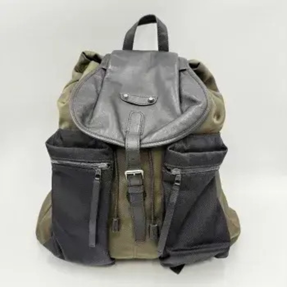 Balenciaga Traveler Backpack Rucksack Canvas Leather Khaki Green